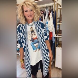 Blue and White Checkered Cardigan